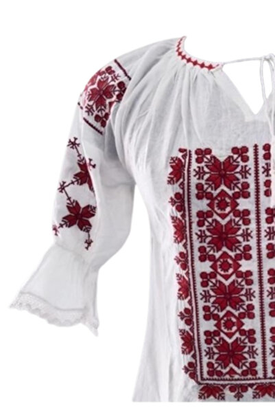 OEM Women's blouse, Traditional Model, Cotton, Red Embroidery, 3/4 Sleeve, Size XL