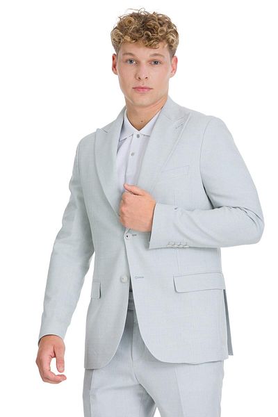 Hatemoğlu Blue Slim Fit Pointed Collar Linen Suit