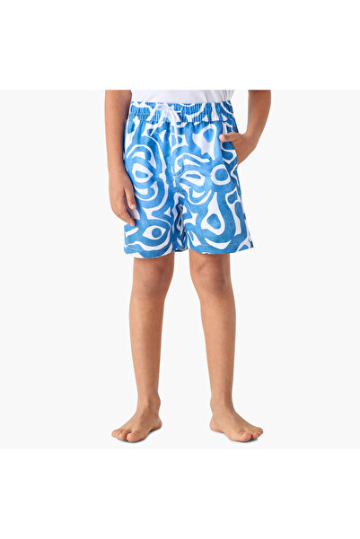 Juniors All-Over Print Swim Shorts with Drawstring Closure and Pockets