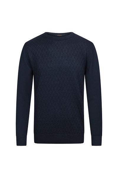 Hatemoğlu Πλεκτό πουλόβερ με μάλλινη λαιμόκοψη Navy Blue Regular Fit Jacquard
