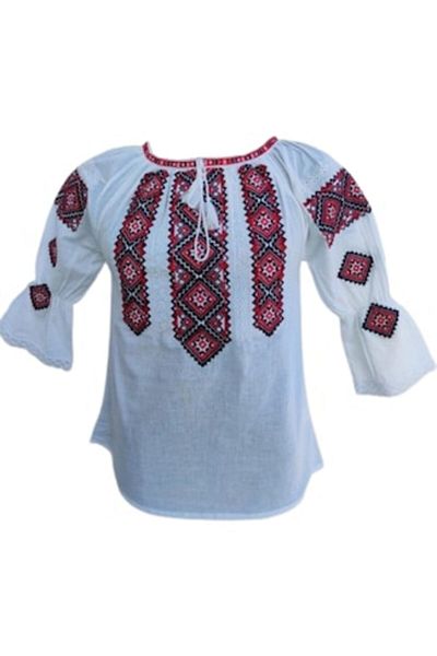OEM Women's Traditional Romanian Blouse, Cotton, Dark Red, Size S