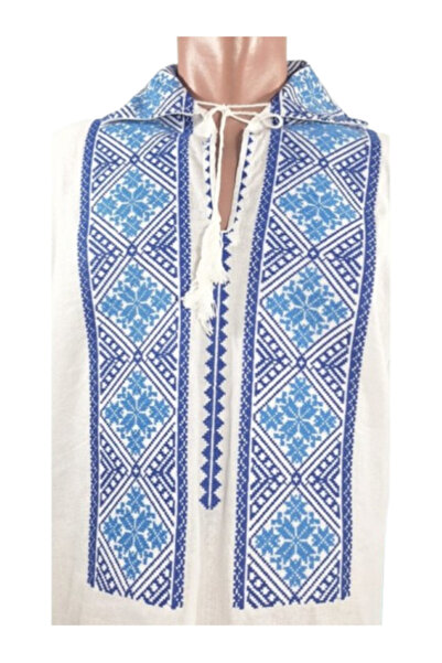 OEM Ie Traditionala Barbati, Broderie Albastru-Bleumarin, Maneca Lunga, Bumbac, Marime M