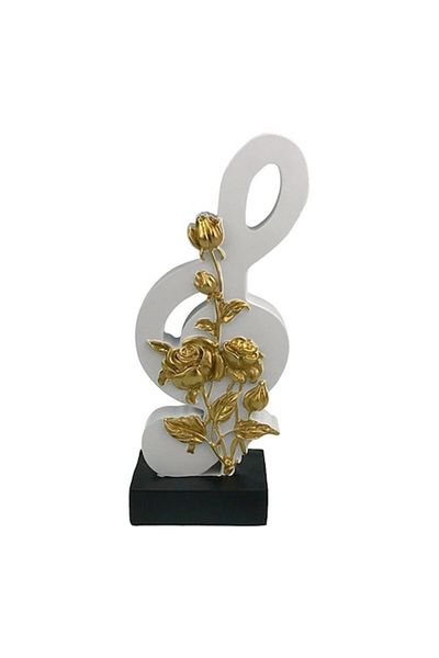 OEM Ornament din rasina in forma de cheia Sol Alb cu flori, 11X28 cm