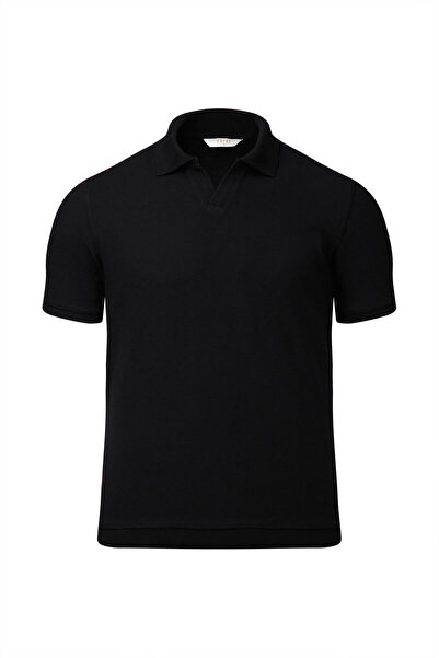 Hatemoğlu Siyah Regular Fit Polo Yaka Pamuklu Tişört