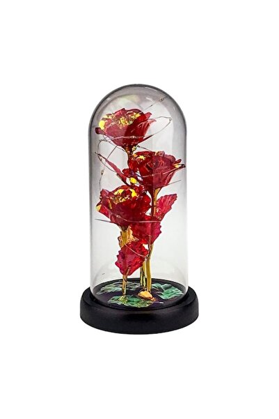 OEM Glob de sticlă cu 3 trandafiri din plastic, cu LED, 11x21 cm, multicolor