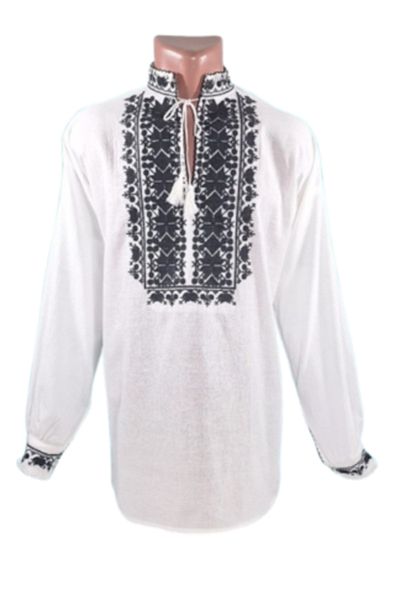 OEM Bluză tradițională bărbătească, stil tunică, broderie neagră, mânecă lungă, bumbac, mărimea 4XL