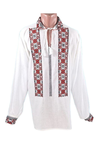 OEM Δηλ. Traditionala Barbati, Maneca Lunga, Bumbac, Broderie Negru-Rosu, Mar...