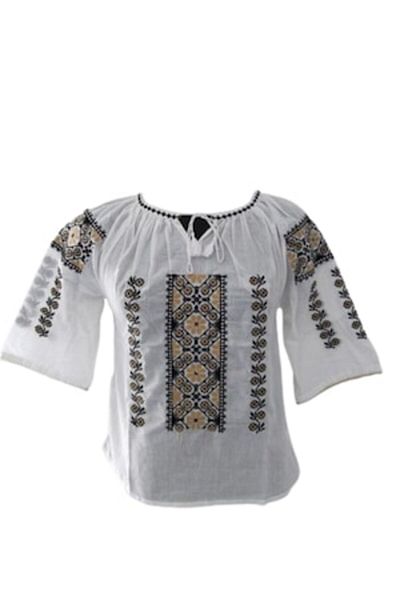 OEM Women's Traditional Blouse, Short Sleeve, Embroidered, Black/Yellow/Beige, Size M