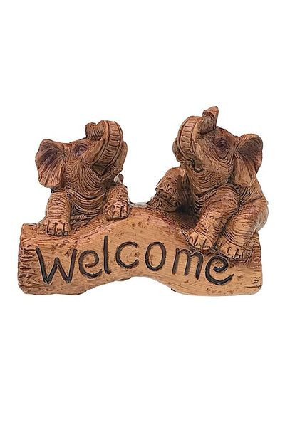 OEM Decoratiune din rasina, Elefanti-Welcome, 9x7cm, Maro, M1