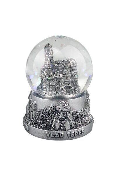 OEM Glob de sticlă pe bază de rășină cu Castelul Bran, 7x9 cm, argintiu