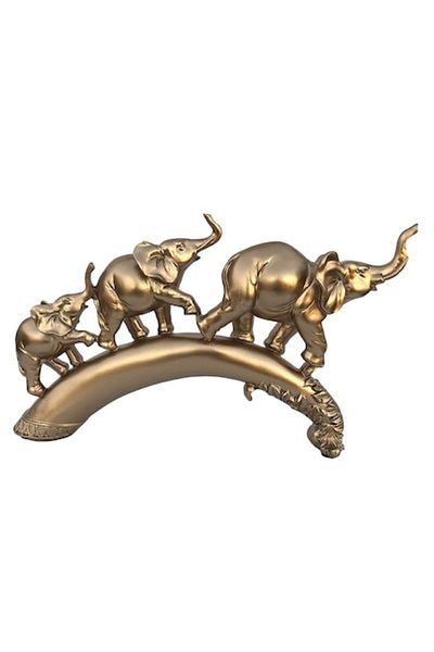 OEM Decoratiune din rasina, 3 Elefanti, 36x22cm, Auriu