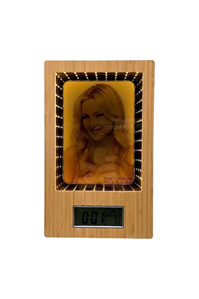OEM Photo Frame with Electronic Clock and LED, 17x27 cm, Brown-Black