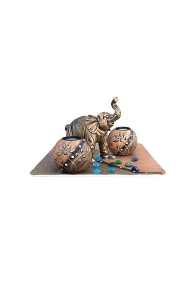 OEM Candela lemn cu 2 boluri, din lemn cu pastila ceara, elefant si pietre pe...