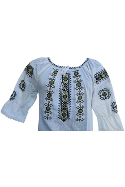 OEM Women's Traditional Romanian Blouse, Cotton, Light Beige, Size XL