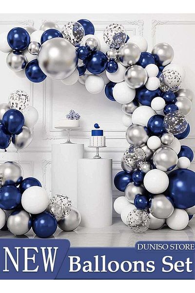 fun zone DUNISO Balloons Garland Arch Kit 148 Pcs 5/10/12/18 Inch Blue and White Latex Balloons Set