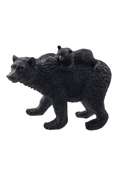 OEM Figurină decorativă din rășină reprezentând un urs cu pui, negru, 30x23 cm