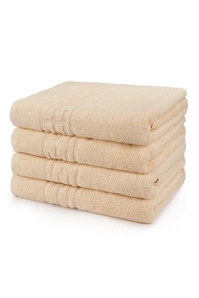 OEM Set 4 prosoape de baie, Bumbac, Uni, Bordura Greceasca, 500g/m², 70x140cm, Ivoire