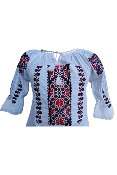 OEM Ie pentru dama, traditionala, bumbac, negru-rosu, marime XL