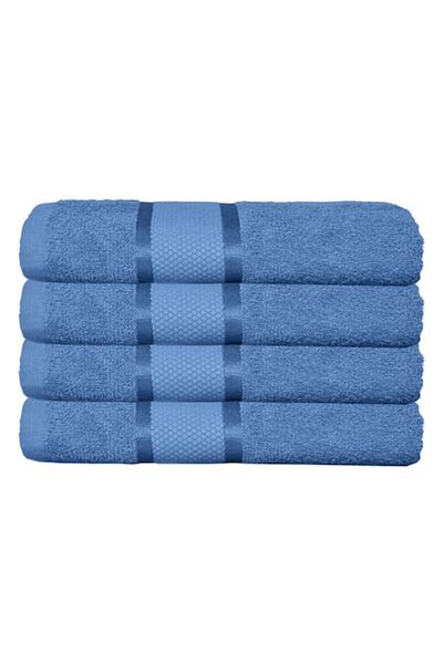 OEM Set 4 bath towels, Cotton, Solid color, 400g/m², 70x140cm, Blue
