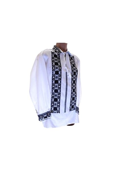 OEM Bluza tip ie Barbati, Model Traditional, Broderie Negru, Maneca Lunga, Bumbac, Marime 2XL