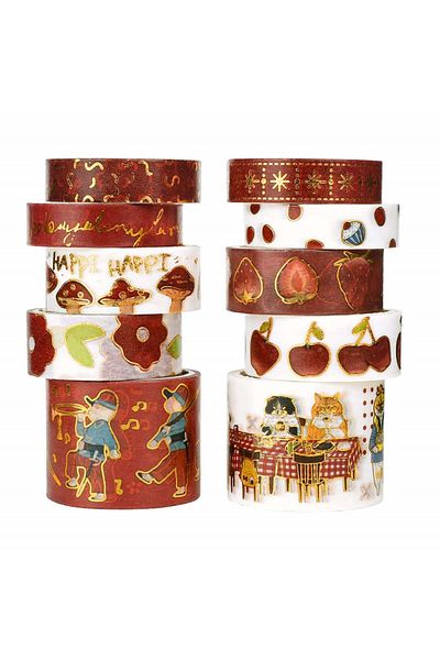 lychee Set of 10 rolls of Washi tape, paper, white/brown, 2 m