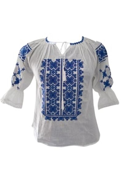 OEM Bluză tradițională pentru femei cu mâneci 3/4, broderie albastră, mărimea M