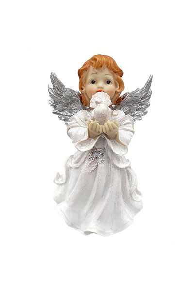OEM Angel Resin Figurine with Silver Glitter Wings M1, 18x30 cm