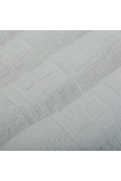 OEM Set of 4 hand towels, Cotton, Bicolor, Greek Border, 500g/m², 30x50cm, White-Bordeaux