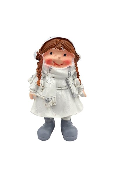 OEM Figurină decorativă din rășină - Fată în haine de zăpadă, 7x10 cm