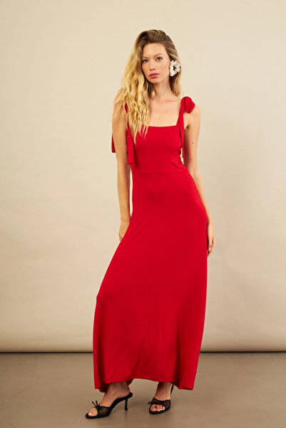 Cool & Sexy Women's Red Shoulder Bow Midi Dress Ey3119