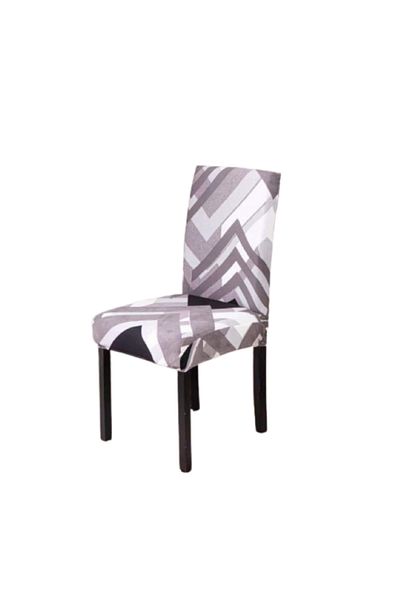OEM Set 6 Chair Covers, Polyester with Elastane, Abstract Print, Neutral Colors