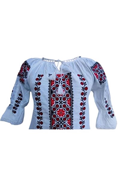 OEM Traditional Women's Blouse, Cotton, Red-Black, Size L