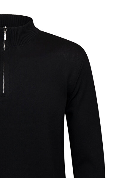 Hatemoğlu Black Regular Fit Zippered Half Turtleneck Sweater