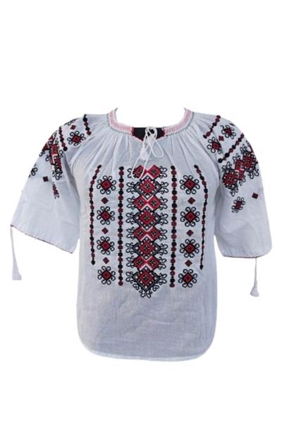 OEM Women's Blouse Traditional Model, Short Sleeve, Cotton, Embroidery Black-Red, Size S