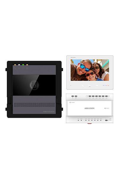Hikvision 2-wire video intercom KIT for 1 family, 7 inch monitor, Alarm, IK08, 32GB Card, Al - DS-KIS704EY-AL