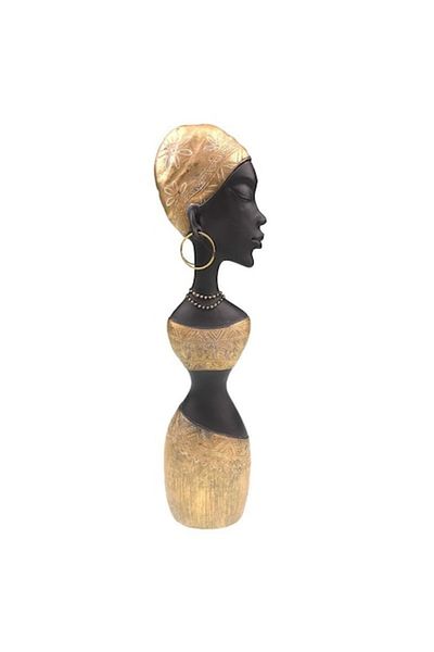 OEM Decoratiune din rasina, African Woman, 8x36cm, Negru-Auriu