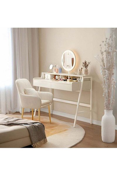 AGD Vanity Table with Mirror and 2 Storage Drawers, Modern Multifunctional Makeup Table for Bedroom 100x