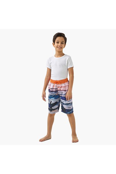 Juniors Printed Swim Shorts with Drawstring Closure