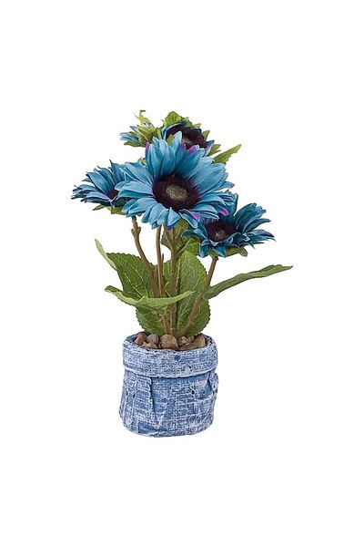 OEM Ghiveci cu crizanteme, 15x25 cm, ceramica si plastic, turcoaz-multicolor