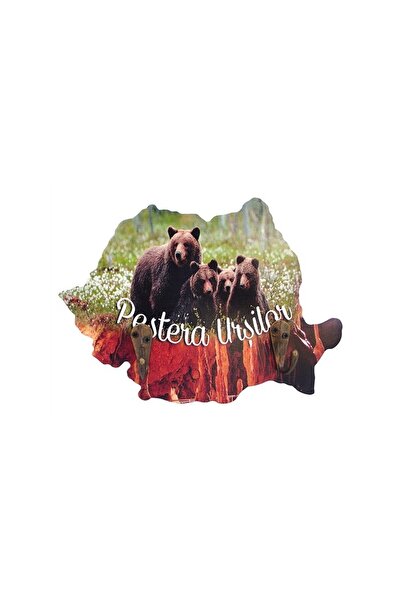 OEM Wooden wall bracket in the shape of a map of Romania "Bears' Cave" and 2 hooks, 18 x 13