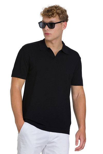 Hatemoğlu Black Regular Fit Polo Neck Rayon T-Shirt