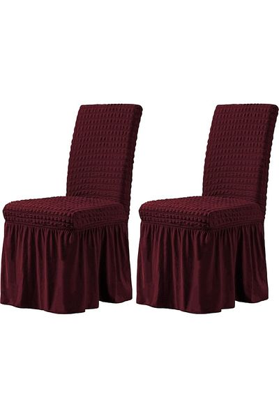 OEM Set 2 chair covers, Creponat with Ruffles, Polyester and Lycra, Bordo