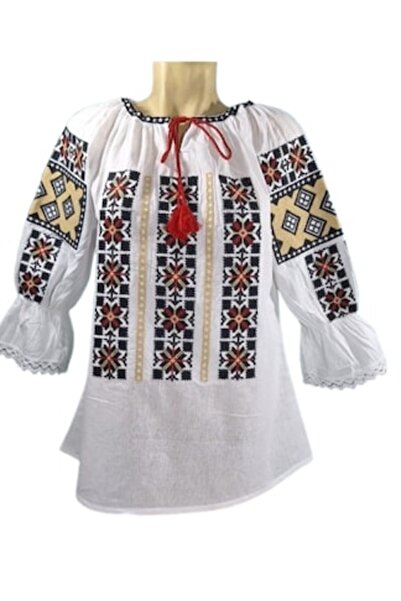 OEM Ie Dama, Bumbac, Model Traditional, Maneca 3/4, Broderie Multicolor, Mari...