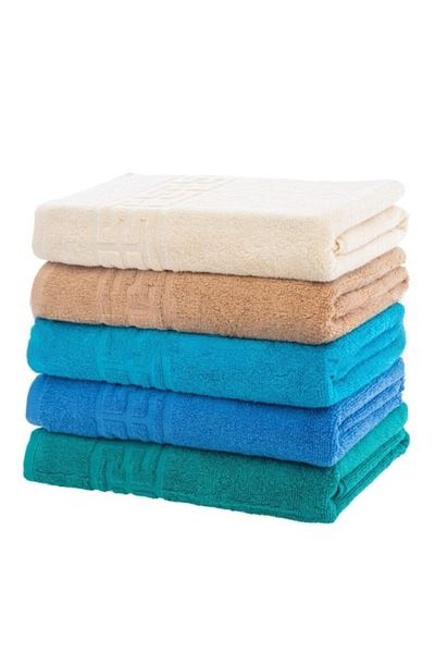 OEM Set 5 Hand Towels, Cotton, Plain, Greek Border, 500g/m², 30X50cm, Multicolor