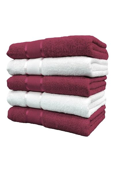 OEM Set 5 Bath Towels, Cotton, 400g/m², 70x135cm, Burgundy-White