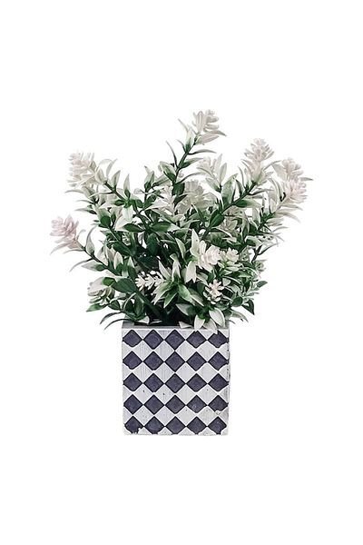 OEM Decorative Pot with Plastic Ornamental Plant, 10x20 cm, White-Multicolor