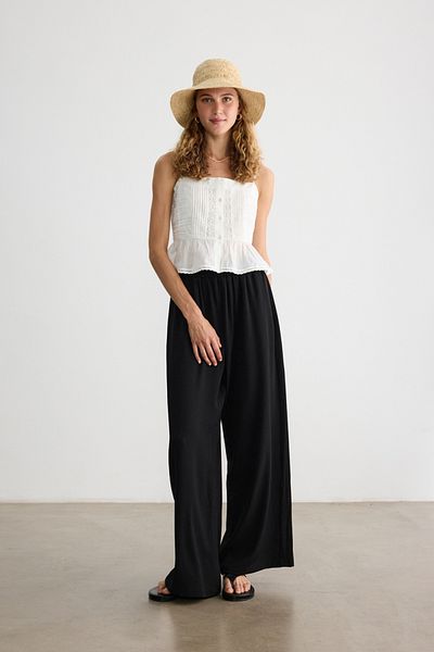 BE BLUE Black Kri̇nkil Pants with Elastic Waist