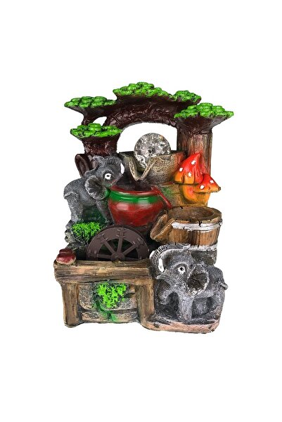 OEM Resin Fountain with Two Elephants, Plastic Mill and Ball, 19x26 cm
