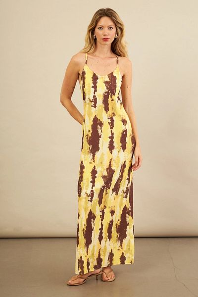 Cool & Sexy Women's Yellow Cross Patterned Maxi Dress Kz1528