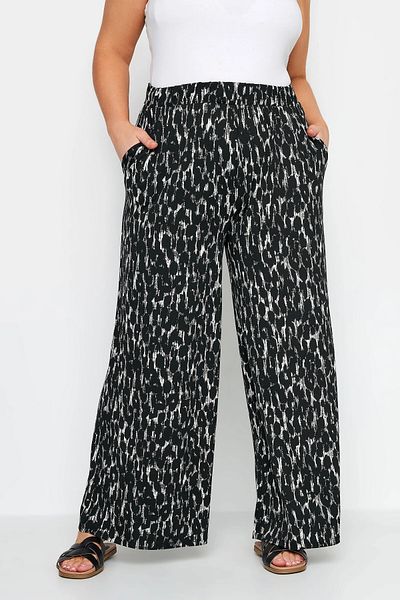 Stil Diva Large Size Patterned Wide Leg Trousers with Elastic Waist Pockets143736